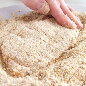Follow by covering all sides with seasoned bread crumbs Follow by covering all sides with seasoned bread crumbs.
