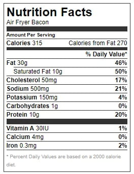 Nutrition Facts - Air Fryer Bacon