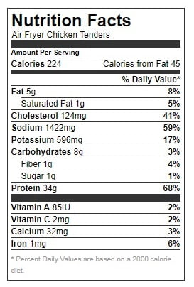 Nutrition Facts - Air Fryer Chicken Tenders