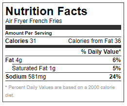 Nutrition Facts - Air Fryer French Fries