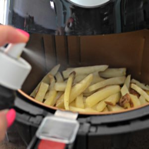 Spray the air fryer basket with cooking oil