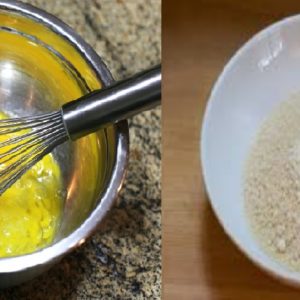 Whisk an egg in a small bowl. In a separate bowl, combine the bread crumbs and panko Whisk an egg in a small bowl. In a separate bowl, combine the bread crumbs and panko.