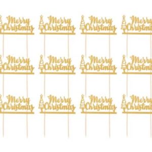 Amosfun 12pcs Merry Christmas Cake Decoration Cake Topper